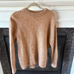 H&M Camel Ribbed Mohair-Blend Crew Neck Sweater